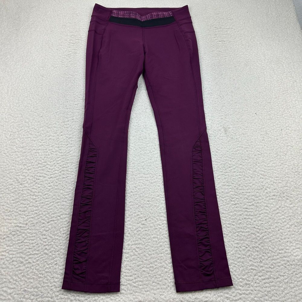 Lululemon Leggings Womens 10‎ Ruched Trim Stretch Purple Workout Gym Yoga